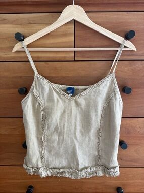 Oops Sleeveless Linen Blend Tank/Cami Top in Beige Size S